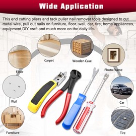 Liznkjious 4Pcs Upholstery Staple Remover Tool Set with End Cutting Plier, Staple Puller, Nail Puller Plier, Tack Lifter, Zipper Bag,Fastener Remover Tools for Furniture Carpet Floor Wall Photo Frame