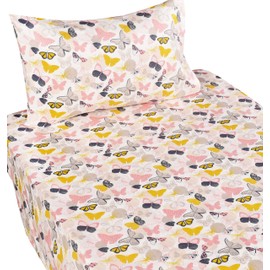 J-pinno Multi Colourful Butterfly Cute 100% Cotton 3 Pieces Twin Sheet Set for Kids Girls Boys Children Flat Sheet + Fitted Sheet + Pillowcase Bedding Decoration Gift Set (Butterfly)