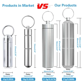 Minisland Large Portable Metal Aluminum Toothpick Holders Keychain Pocket Outdoor Travel Small Q-tips Pill Containers Waterproof Dia.23mm Silver and Black Set -MSL144