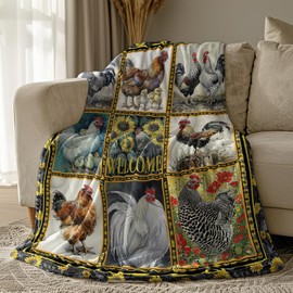 Chicken Throw Blanket, Farm Rooster Blanket, Chicken Gifts Flannel Fleece Ultra-Soft Micro Lightweight Cozy Comfort for Bedroom Couch Sofa Adults Kids All Seasons 50"x40"