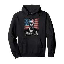 Abe Lincoln Skull USA Flag Bandana Sunglasses 4th of July Pullover Hoodie