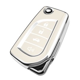 Tukellen for Toyota Key Fob Cover Special Soft TPU Key Case Key Shell Compatible with Fortuner Tundra Camry RAV4 Highlander Challenger Key Shell (White, 4 Buttons)