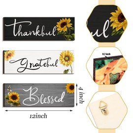 3 Pcs Sunflower Gifts Sunflowers Home Decor Thankful Grateful Blessed Wall Decor Sunflower Kitchen Decor Rustic Farmhouse Sunflower Hanging Wall Signs for Fall Thanksgiving Christmas