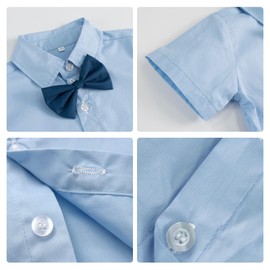 Volunboy Baby Boy Summer Clothing Set, Toddler Gentleman Suit Formal Bow Tie Shirt & Suspenders Shorts Romper Set（Blue Navy，3-4 Years，Tag Size 110）