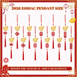 Geosar 12 Pcs Chinese New Year Decorations 2026 Year of The Horse Lucky Charm Lunar Red Hanging Ornaments Feng Shui Tassel Knot Wealth Good Luck for Home, Office, Car, Trees Decor(Horse Style)