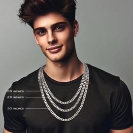 waitrose 7mm Silver Chain for Men Miami Cuban Link Mens Chain,316L Stainless Steel and 925 Sterling Silver Chains for Men Necklace