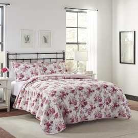 Laura Ashley Home - Lidia Collection - Quilt Set - 100% Cotton, Reversible, Lightweight & Breathable Bedding, Pre-Washed for Added Softness, Twin, Pink