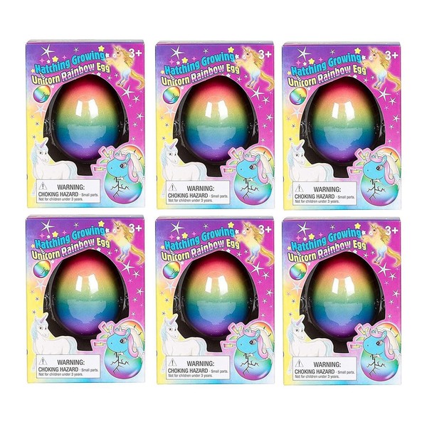 Master Toys and Novelties 6 Pack - Surprise Growing Unicorn Hatching Rainbow Egg Kids Toys, Assorted Colors