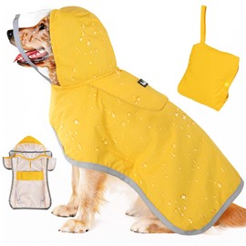 SlowTon Dog Raincoat for Large Medium Small Dogs - Adjustable Dog Rain Jacket Clear Hooded Double Layer, Waterproof Dog Poncho with Reflective Strip Portable Storage Pocket (Yellow, Small)