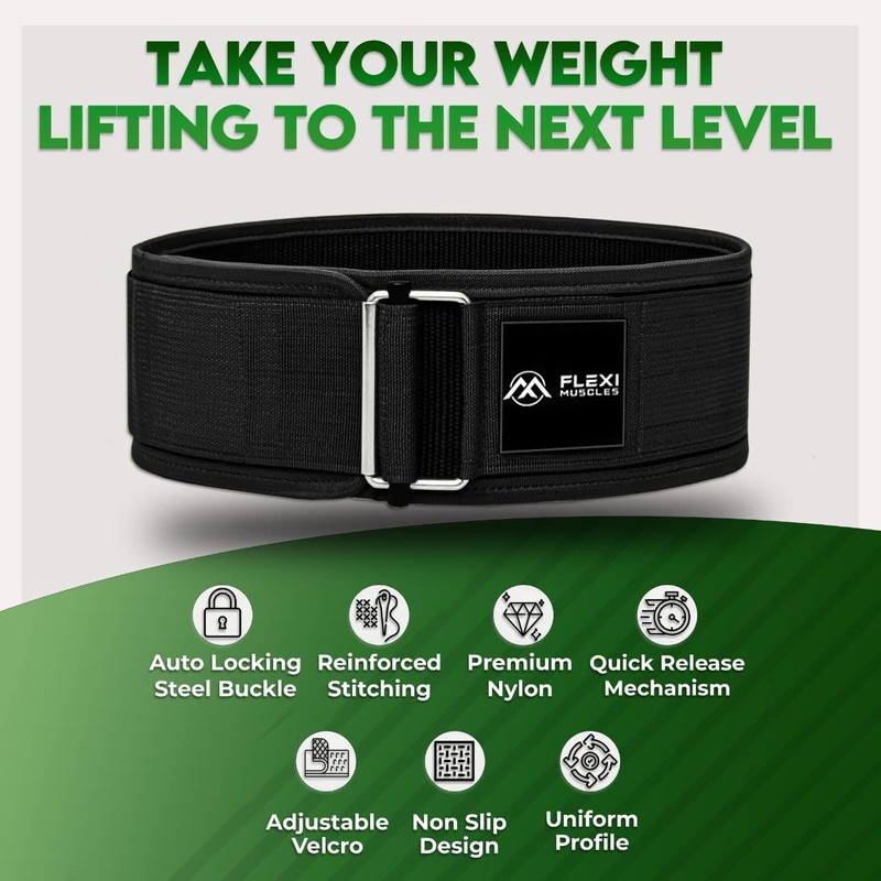 Flexi Muscles - Qucik-Lock Gym Belt for Power Lifting (Red,
