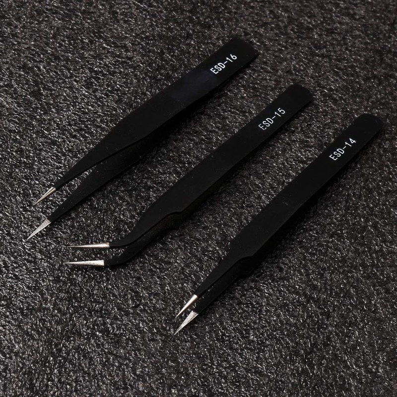 ZHIYE Precision ESD Anti-Static Tweezers, 7 pcs Stainless Steel Tweezers