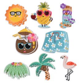 Redvigh Hawaiian Embroidered Iron On Patches 16PCS, Cute Luau Tropical Embroidered Applique Patches Assorted Summer Style Repair Appliques Sew on Clothes Bags Hat Jeans