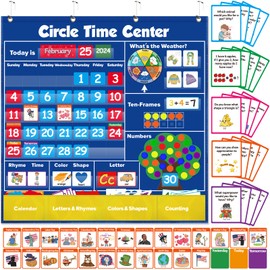 Circle Learning Time Center Pocket Chart Calendar Set, Educational Pocket Chart Learning Shape, Color Classroom Pocket Chart-Number Pocket Chart Wording Rhyme Pictures Pocket Chart