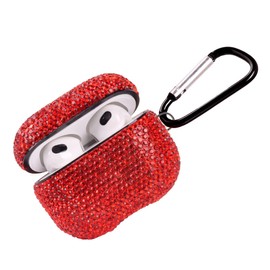 Sparkly Case Compatible with AirPods 3rd Generation with Keychain,Shockproof Protective Premium Bling Rhinestone Cover Skin for AirPods 3 Charging Case (Red not Pro)