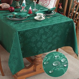 Honellaty Christmas Rectangular Tablecloth, Spillproof Wrinkle Resistant Jacquard Table Cloth with Christmas Mistletoe Patterns for Dining Room & Holiday Decoration (Green,60" x 120" (10-12 Seats))