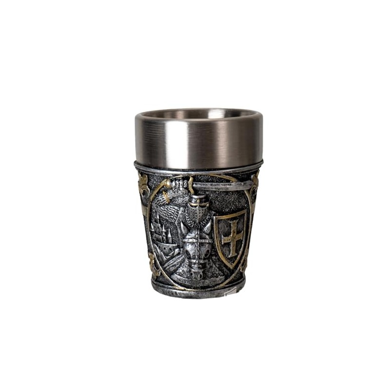 Pacific Giftware Metallic Silver Medieval Knight Shot Glass with Intricate