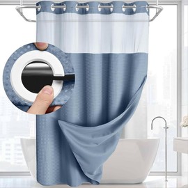 No Hook Shower Curtain with Snap in Liner Set Less Time Beige Waffle Shower Curtain for Bathroom 75" L x 72" W - Color: Sky Blue, Size: 75"L x 72"W