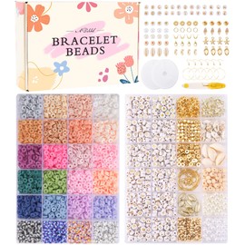 ADIIL 7200 Pcs Clay Beads Bracelet Making Kit, 24 Pastel Colors 6mm Polymer Clay Beads for Jewelry Making, Friendship Bracelet Heishi Beads with Letter Beads Gift for Adults