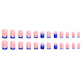 French Tip Press on Nails Medium Square Fake Nails Glossy Full Cover Gel Glue on Nails with Chic Design Luxury Coffin False Nails for Women Kids Manicure Nail Decor - Multicolor