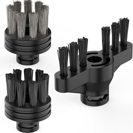 Phueut CB-08C Replacement 3 Pack Steam Cleaner Brush Set, Nylon, Brass & Grout Brushes for Tile, Grout, Stove, Grill & Delicate Surfaces, Black