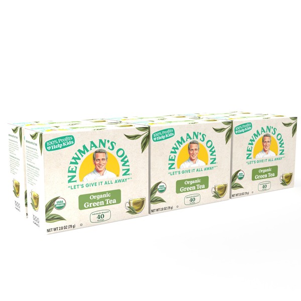 Newman's Own Organic Green Tea May Aid in Digestive Health, Green Tea with 40 Individually Wrapped Tea Bags, USDA Certified Contains Caffeine Brew Hot, 40 Count (Pack of 6)