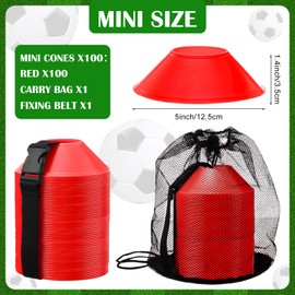 Hanaive 100 Pieces Mini Soccer Cones for Drills 5 Inch Sport Cones Agility Disc Cones with Accessories for Kids Football Training (Red)