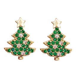 SELOVO Green Christmas Tree Shape Women Earrings Stud Green CZ Zircon Earrings Gold Tone