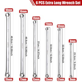 RIMKOLO 6-Piece Extra Long Double Box End Wrench Set Chrome Vanadium Steel Aviation Wrenches Metric 8-19mm