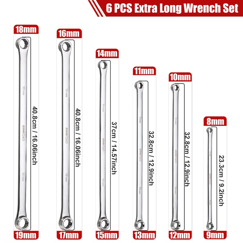 RIMKOLO 6-Piece Extra Long Double Box End Wrench Set Chrome
