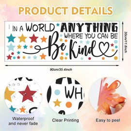 HLNIUC Be Kind Quotes Wall Sticker(35”x12”)In a World Where You Can Be Anything Art Decal,Motivational Sayings Star Wall Decals,Colorful Dots Inspirational Words Room Stickers for Kids Bedroom,Nursery