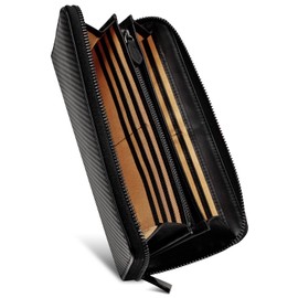 Blanze Men's Long Wallet, Italian, Carbon Leather, YKK Zipper, Separate Type, Coin Purse, champagne gold