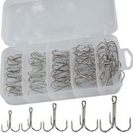 Drasry Fishing Treble Hooks Set for Saltwater Freshwater Size 1/0 to 16 High Carbon Steel Different Fish Hook 50pcs/Box (#2 to #10, Silver)