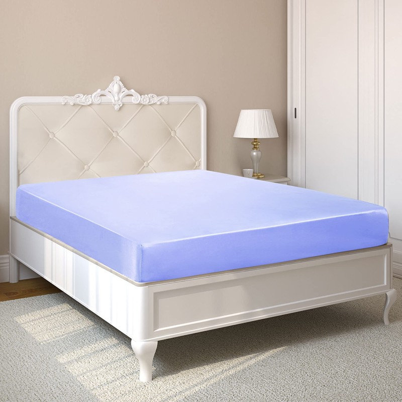sourcing map Satin Fitted Sheet, Solid Silky 12" Deep Pocket