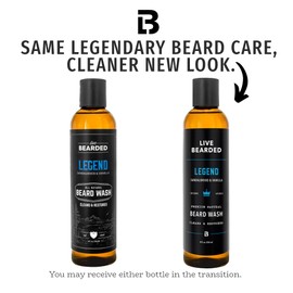 Live Bearded Beard Wash, 8 fl oz - Water-Based Face Cleanser with All-Natural Ingredients for a Gentle, Deep Clean - Made in the USA | Legend Scent - Sandalwood, Vanilla