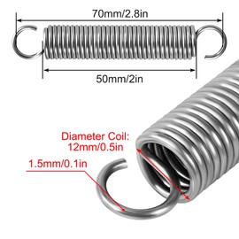 GUNGY Extension Spring 70mm Tension Spring With Dual Hook in 304 Stainless Steel OD 12mm Wire Diameter 1.5mm Max Load 6KG 1.5x12x70mm 2 Pieces