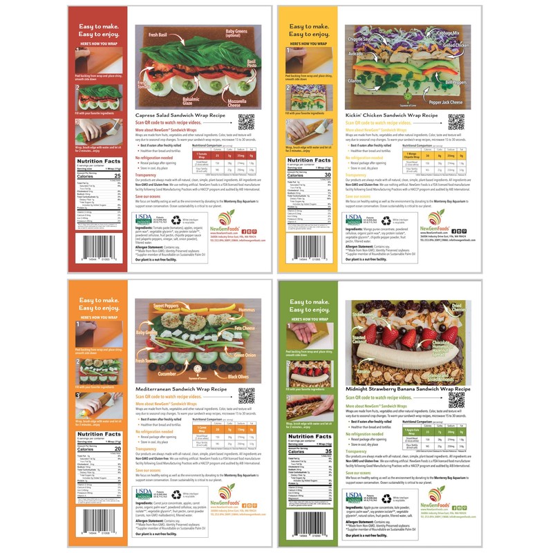 NewGem Tomato, Carrot, Apple Kale, Mango Chipotle Sandwich Wraps, Gluten
