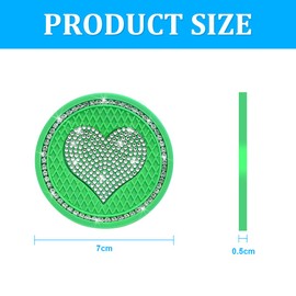 CGEAMDY 2 PCS Bling Car Cup Holder Coaster, Universal Crystal Rhinestone Loving Heart Car Coasters, Cute Vehicle Anti-Slip Drink Cup Mat, Auto Interior Accessories Universal for Women Girls(Green)