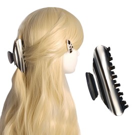 LAYONGMOLI French Hair Claw Clips for Women Grils,4 Inch Strong Hold No Slip Grip Accessories Acetate Material,Not Easily Damaged,Thick or Thin Hair (Black & White)