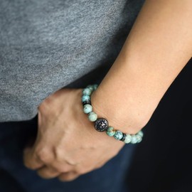 Coai Unisex Bracelet Made of Gemstones with Lion Charm, Alloy