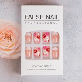 TULOBI Valentine's Day Press on Nails Short Square Fake Nails with Lips Designs Full Cover Valentines Glue on Nails French Tip Acrylic False Nails for Women 24 Pcs