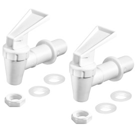 LifCratms 2Pcs BPA-Free Replacement Cooler Faucet, White Plastic Water Spigot Spout Water Dispenser Tap Set, Reusable Water Crock Tap Water Beverage Lever Pour Dispenser Valve