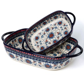 ONECCI Baking Dish Ceramic Baking Pan Blue Casserole Dish Rectangular Baking Set 2pcs Bakeware Sets Single Serving Size Lasagna Pan Baking Dishes for oven (Blue plasma grass)