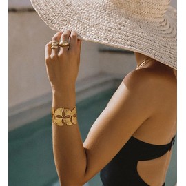 HUAYUNFANG Gold Chunky Cuff Bangle Bracelet For Women Ginkgo Leaf Statement Vintage Bracelets Open Trendy Boho Wide Wrist Cuff Bangles Adjustable Jewelry For Party Summer