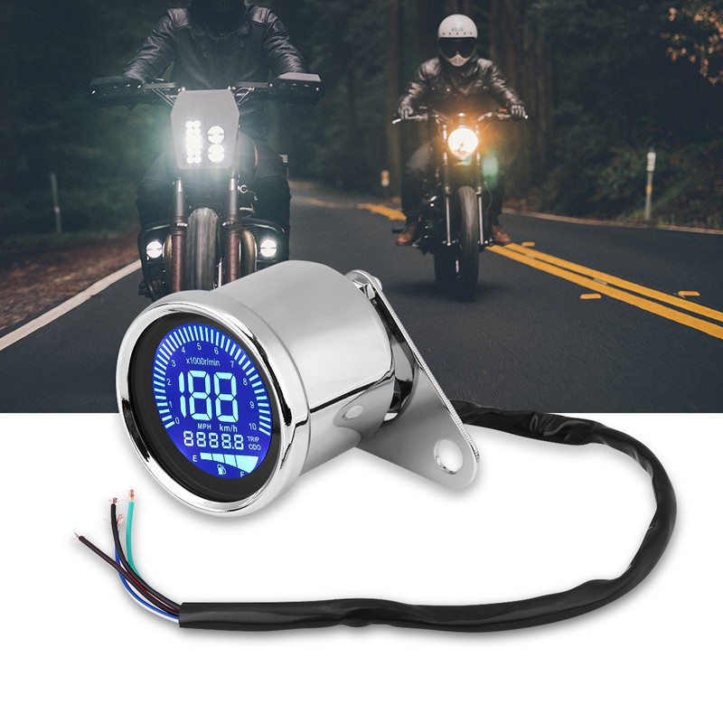 Universal Motorcycle Digital LED LCD Speedometer Tachometer Speed Gauge Retro