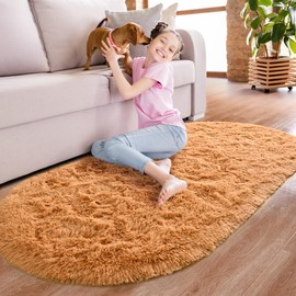 Noahas Ultra Soft Fluffy Bedroom Rugs,2.6' X 5.3' Oval Khaki Fluffy Rugs for Bedroom,Small Throw Rugs, Kids Room Carpet Modern Shaggy Area Rugs Home Decor