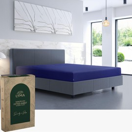 LYMA Bedding Fitted Sheet Double, Deep Pocket 30CM, OEKO-TEX Certified, Ultra Soft Nanoplush Double Brushed Quick Dry Fabric, Shrink Wrinkle & Fade Resistant, Easy Care Elastic Bottom Sheet (Navy)