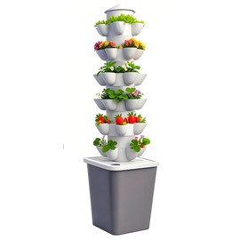 Vertical Hydroponic Tower Garden - System, 5 Layer 30 Pods Hydroponic Grow Tower Kit with Water Pump & Timer, BPA-Free Modular Indoor/Outdoor for Strawberries, Tomatoes, Vegetables, Herbs (Black Base)