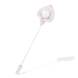 Women Crystal Rhinestone Calla Lily Floral Boutonniere Lapel Stick Pin Brooch Cardigan Scarf Tie Pin Pearl Flower Breastpin Wedding Party Jewelry (Silver)