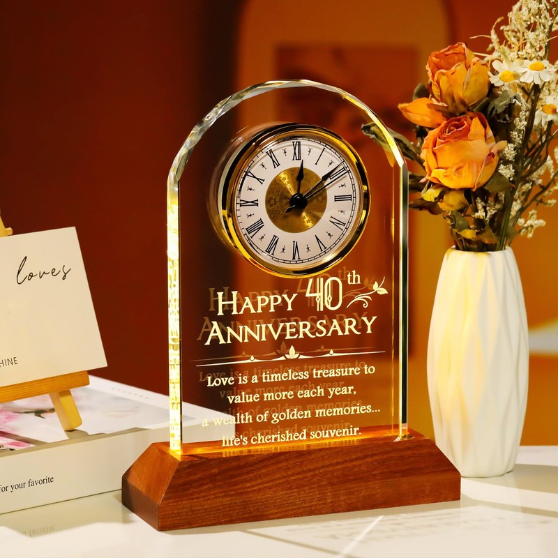 YWHL 40th Wedding Anniversary Clock Gifts for Parents, 40 Years