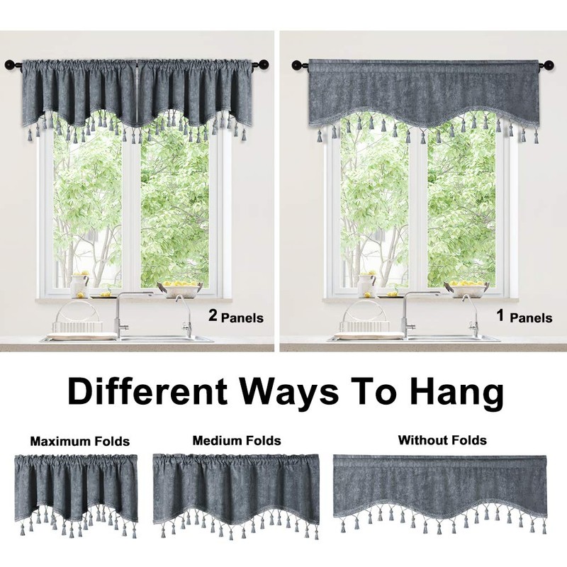 ELKCA Double-Sided Chenille Window Curtains Tier for Kitchen Grey Scalloped
